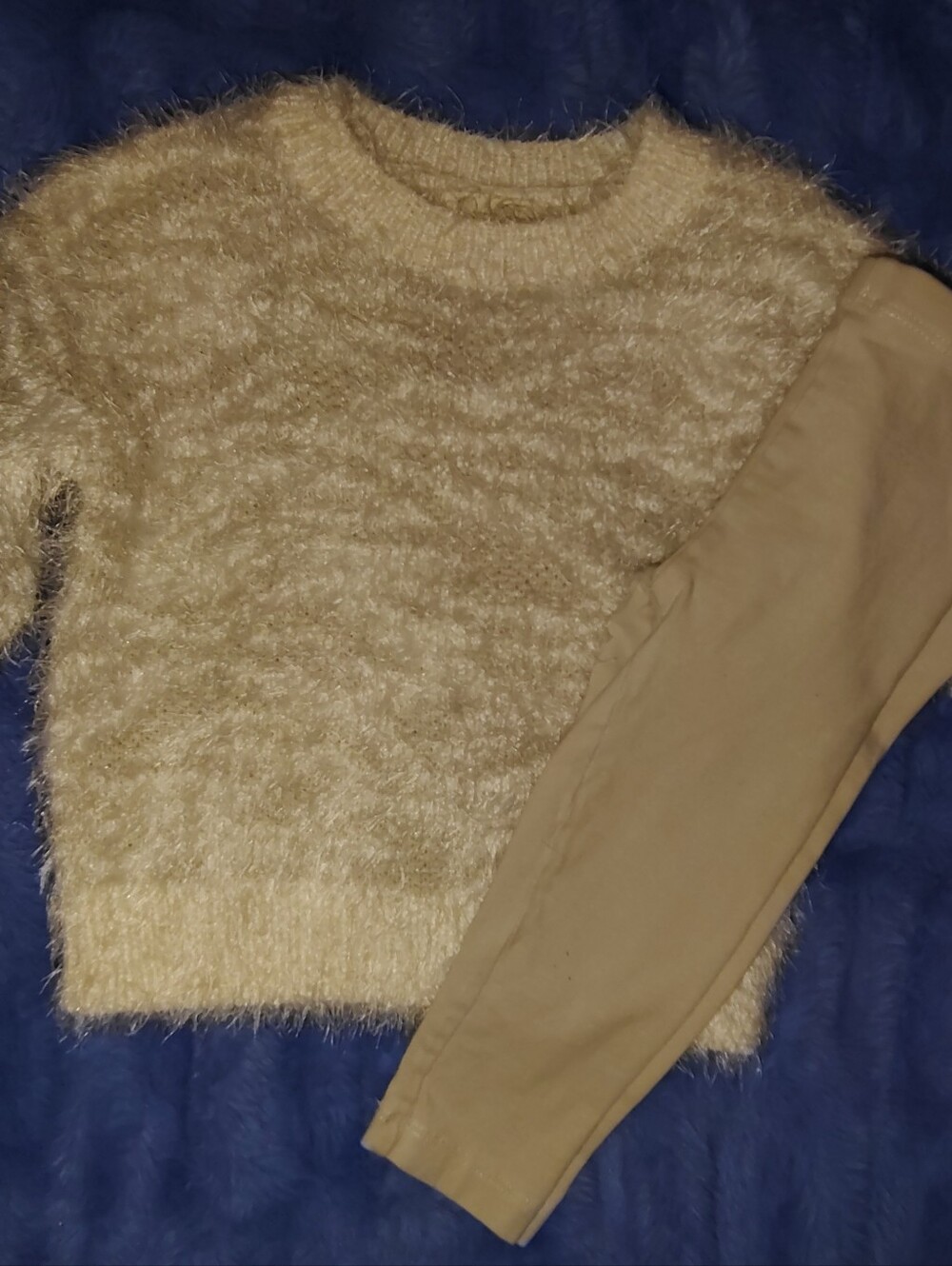 Jessica Simpson Cream Fuzzy Crewneck Top with Tan Leggings - Kids Matching Set